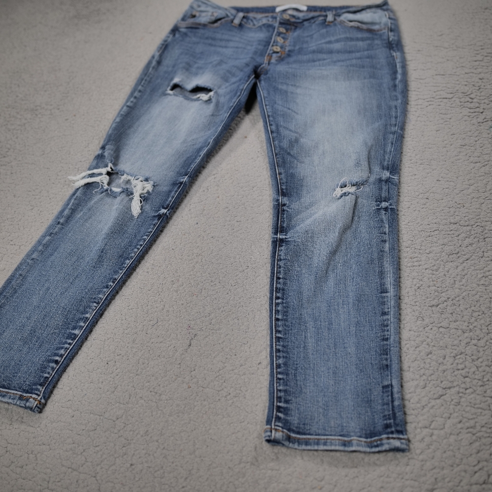 KANCAN Jeans Womens 15 / 31 Claire Mid Rise Distressed Button Fly Boyfriend